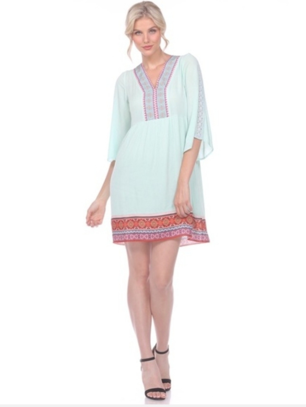 White mark White embroidered tunic dress 3/4 Sleeves Medium - Picture 2 of 10